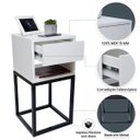 Ver imagem 3 de Kit 2 Mesas Cabeceira Industrial 30cm Branco Gavetas e Nicho Base Metal Preto Lateral Cama