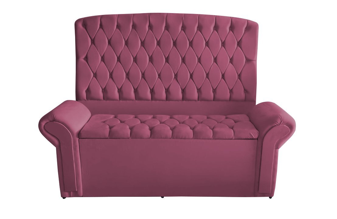 Kit de Quarto Cabeceira de Cama Box e Calçadeira Baú Dubai Casal 140 Cm Suede Rosa Bebê Ec Móveis