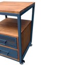 Ver imagem 5 de Mesa de Cabeceira Estilo Industrial - 2 Gavetas e 4 Rodízios - Ferro Cinza Chumbo e Madeira Pinus To