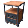 Mesa de Cabeceira Estilo Industrial - 2 Gavetas e 4 Rodízios - Ferro Cinza Chumbo e Madeira Pinus To - 3