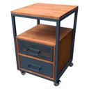 Ver imagem 3 de Mesa de Cabeceira Estilo Industrial - 2 Gavetas e 4 Rodízios - Ferro Cinza Chumbo e Madeira Pinus To