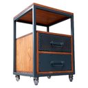 Ver imagem 4 de Mesa de Cabeceira Estilo Industrial - 2 Gavetas e 4 Rodízios - Ferro Cinza Chumbo e Madeira Pinus To