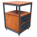 Ver imagem 6 de Mesa de Cabeceira Estilo Industrial - 2 Gavetas e 4 Rodízios - Ferro Cinza Chumbo e Madeira Pinus To