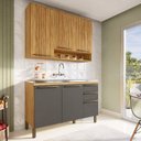 Ver imagem 1 de Armário de Cozinha Compacta Modulada 2 Peças 6 Portas sem Tampo 100% MDF Itália Yescasa Marrom/Amêndoa/Chumbo