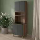 Ver imagem 2 de Paneleiro 4 Portas 1 Nicho MDF 70x221 cm Kali 1223122 Carvalho Toq Chumbo Nicioli