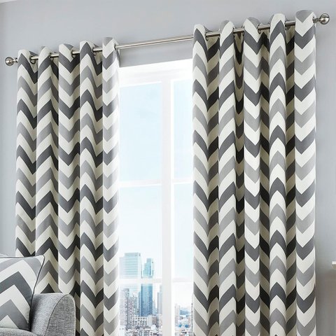 CORTINA QUARTO/SALA 250X300CM CHEVRON CINZA C/ ALMOFADA