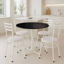 Ver imagem 2 de Mesa de Jantar Redonda 80cm Preta com 4 Cadeiras Estofada Branca