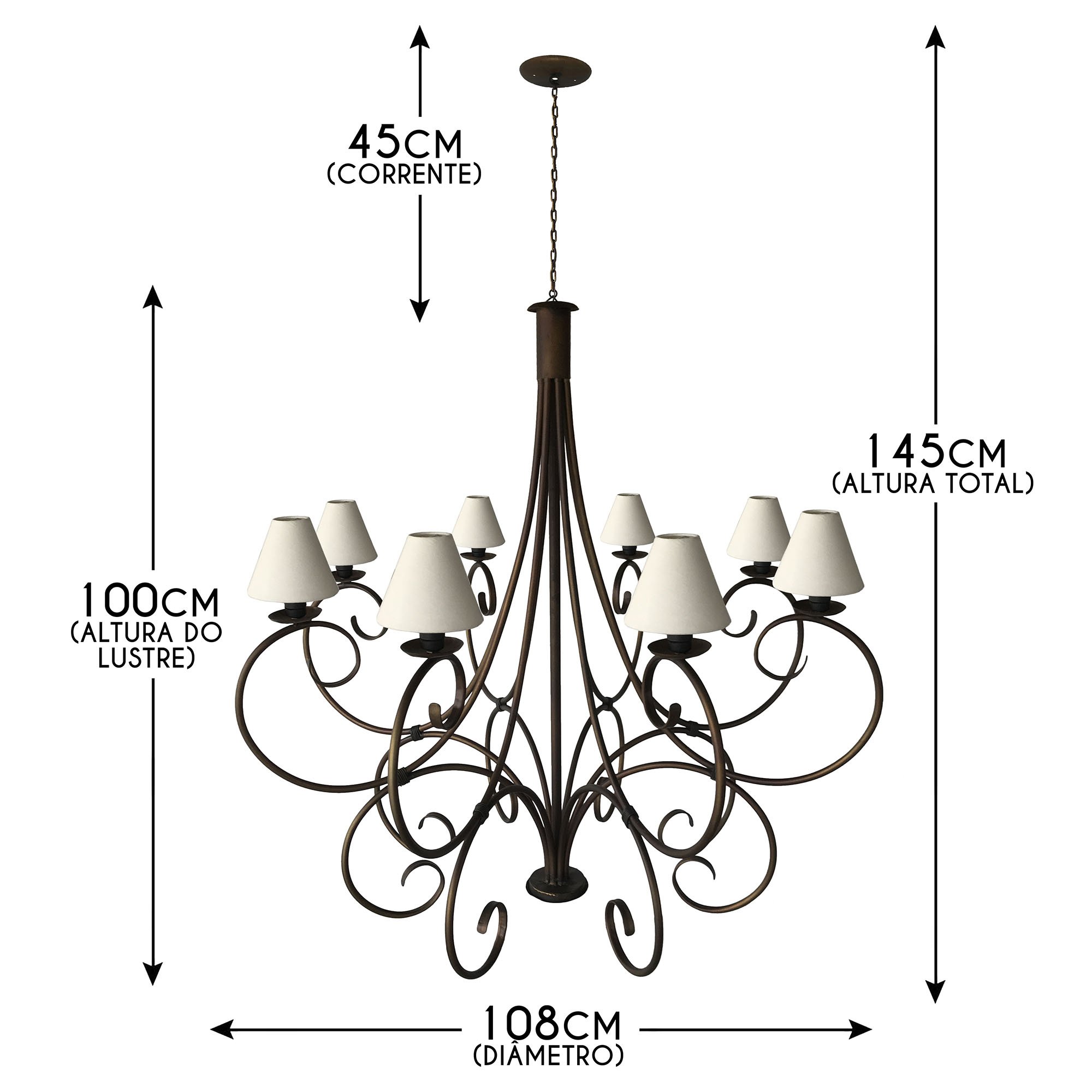 Pendente Grande de Ferro com Cúpulas para Iluminação de Sítio e Fazenda - Verniz - 2