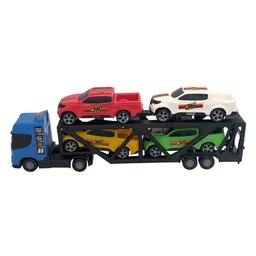 Carreta Cegonheira de Brinquedo com 4 Carrinhos 35cm - Azul - 2