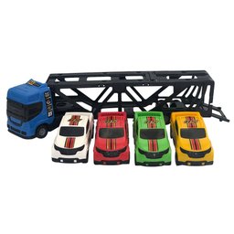 Carreta Cegonheira de Brinquedo com 4 Carrinhos 35cm - Azul - 1