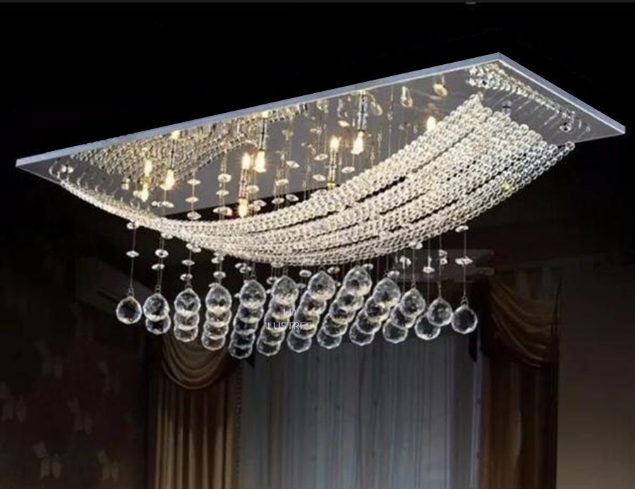 Lustre Luminária de Cristal Legítimo Retangular Belissimo - 7