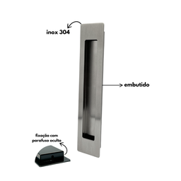 Puxador Duplo Concha de Embutir para Porta Inox Escovado 25cm - 3