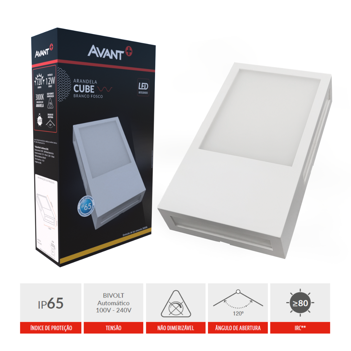 Arandela Avant Cube 3000k Branco 12w 20.4x11.8x4.2cm - 5