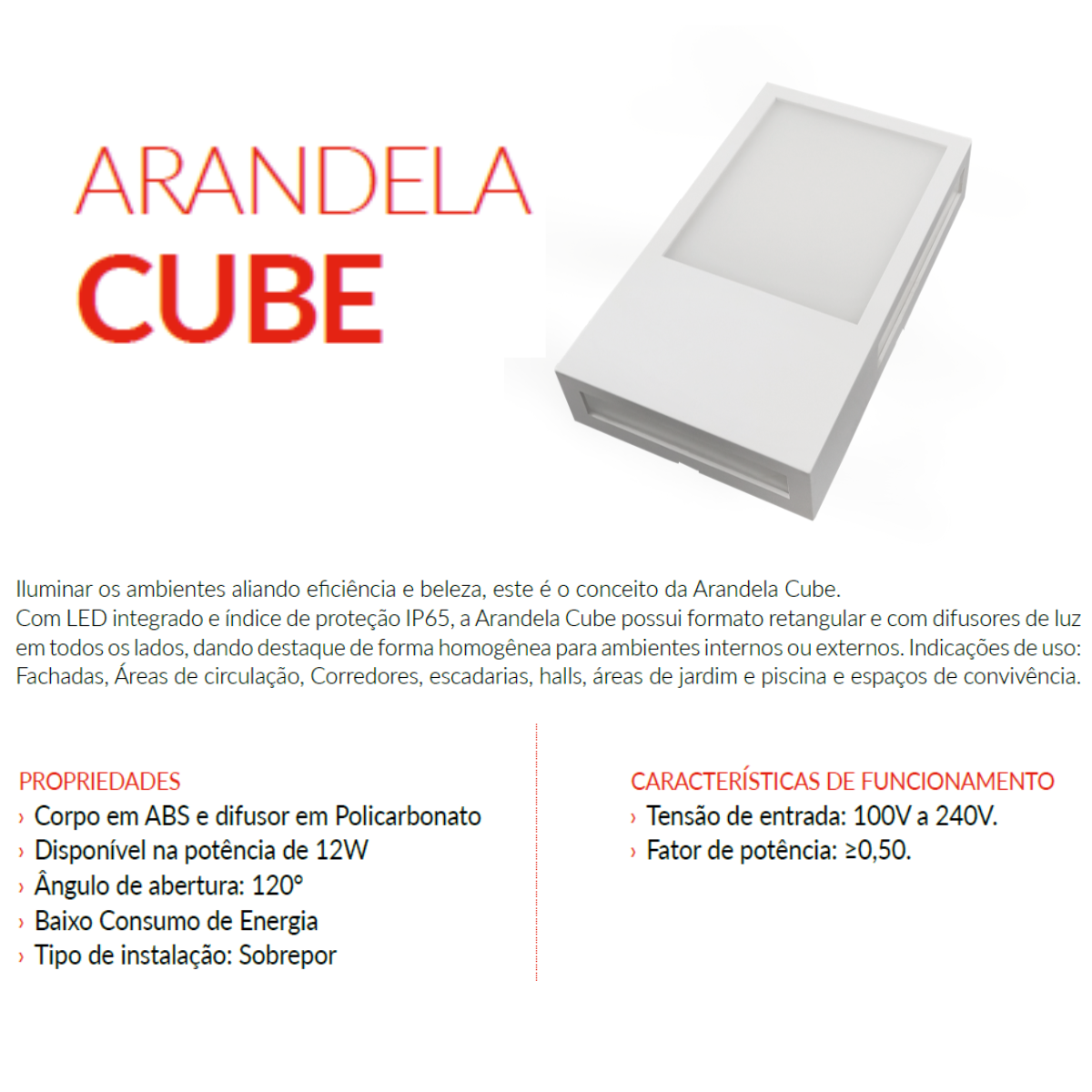 Arandela Avant Cube 3000k Branco 12w 20.4x11.8x4.2cm - 6