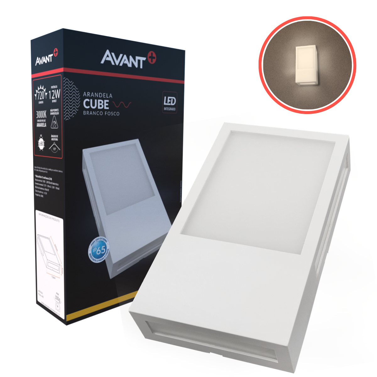 Arandela Avant Cube 3000k Branco 12w 20.4x11.8x4.2cm - 1