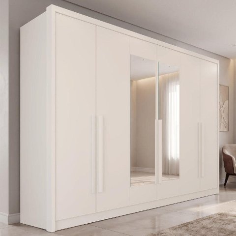 Guarda-Roupa Casal com Espelho 6 Portas e 6 Gavetas Multimóveis Crnvh-GRP142 Neve