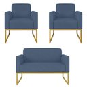 Ver imagem 1 de Kit Namoradeira E 2 Poltronas Dourada Azul Marinho