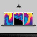 Ver imagem 2 de Kit 3 Quadros Ondas Tridimensionais 24x18cm - com vidro:Madeira branca