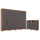 Ver imagem 1 de Guarda Roupa Casal 8 Portas 4 Gavetas Master New com Pés e Cômoda Havana Master com Pés Jatobá Grafi
