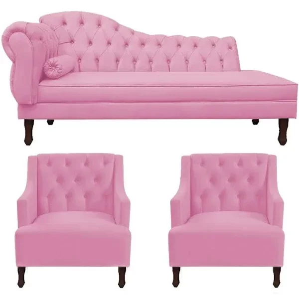 Kit Divã Cancun 185cm Direito com 2 Poltronas Genesis Rosa
