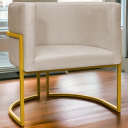 Poltrona Decorativa Para Sala Recepção Escritório Luna Suede Base de Ferro Dourada - 2