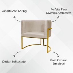 Poltrona Decorativa Para Sala Recepção Escritório Luna Suede Base de Ferro Dourada - 8