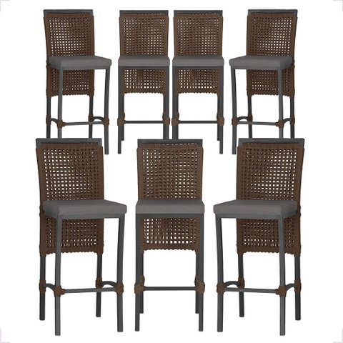 7 Banquetas em Alumínio Roma Preta Corda Náutica Tecido 11