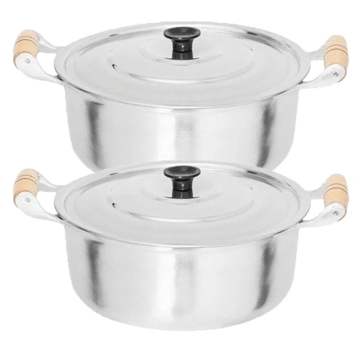 Caçarola aluminio batido polido 28 e 30 cm alça madeira OkayShop - 1