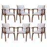 Kit 6 Cadeiras de Jantar Estofada Braço 55 x 82 Cm Barcelona Madeira Maciça Linho Bege Cru L71 - RMI - 1