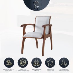 Kit 6 Cadeiras de Jantar Estofada Braço 55 x 82 Cm Barcelona Madeira Maciça Linho Bege Cru L71 - RMI - 3
