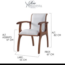 Kit 6 Cadeiras de Jantar Estofada Braço 55 x 82 Cm Barcelona Madeira Maciça Linho Bege Cru L71 - RMI - 2