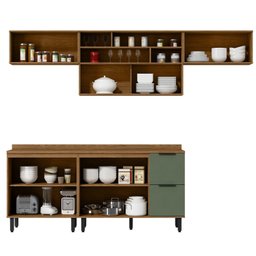 Cozinha Modulada Toscana em Mdf 5 Peças com Aéreo 1200 Porta de Vidro e Aéreo Geladeira com Tampo - 2