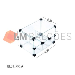 Baleiro Expositor Preto de Vidro - 0,30 X 0,20 X 0,20m