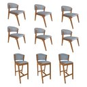 Ver imagem 1 de Kit 6 Cadeiras Kethellen Premium com 3 Banquetas Ana em Madeira Maciça Cerejeira Linho Cinza