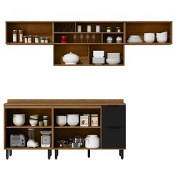 Cozinha Modulada Toscana em Mdf 5 Peças com Aéreo 1200 Porta de Vidro e Aéreo Geladeira com Tampo - 2