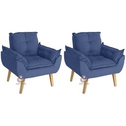 Kit 02 Poltrona/cadeira Decorativa Glamour com Pés Quadrado Azul Marinho - 1