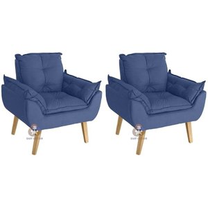 Kit 02 Poltrona/cadeira Decorativa Glamour com Pés Quadrado Azul Marinho
