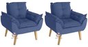 Ver imagem 1 de Kit 02 Poltrona/cadeira Decorativa Glamour com Pés Quadrado Azul Marinho