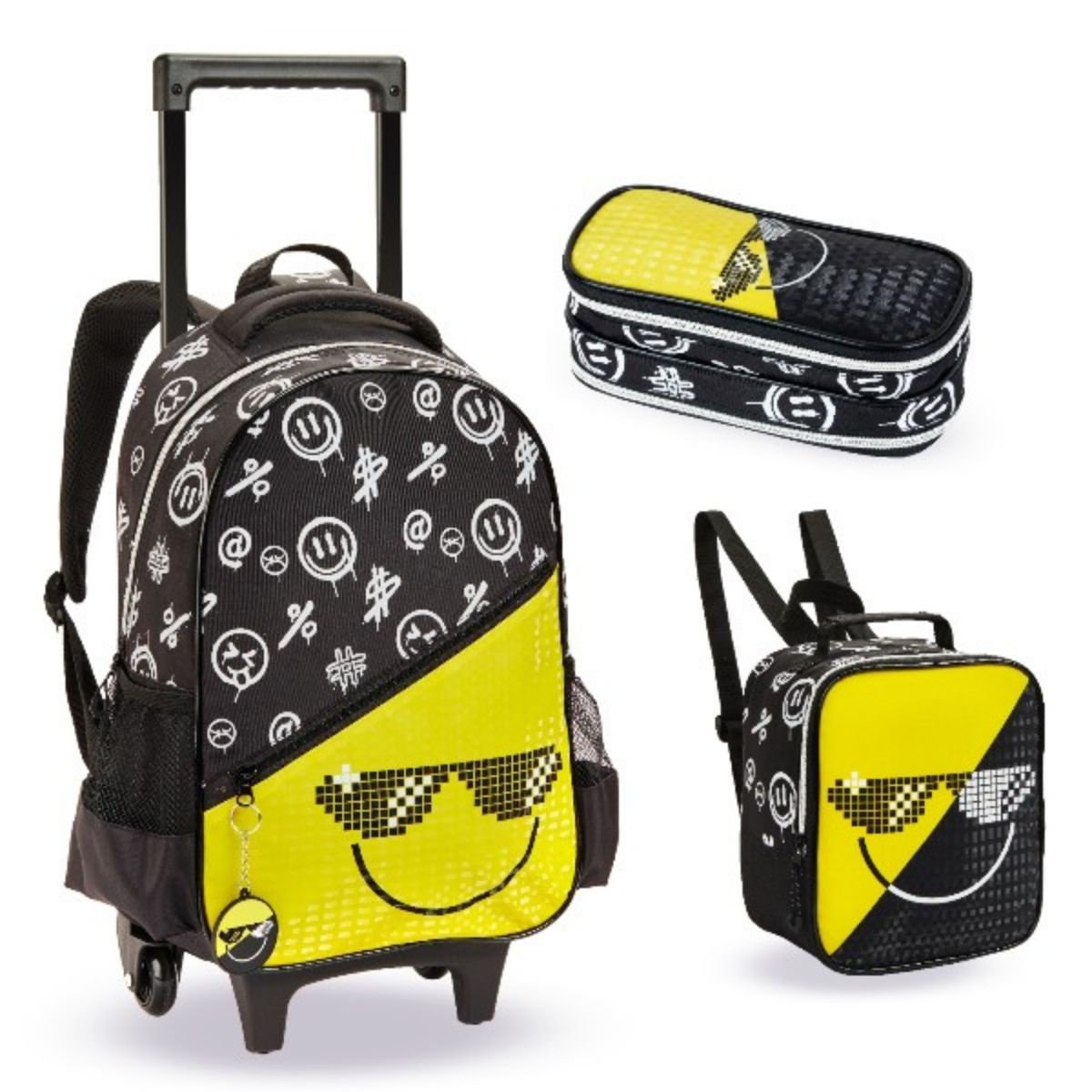 Kit Mochila Rodinha Lancheira Estojo Infantil Menino Smile Denlex