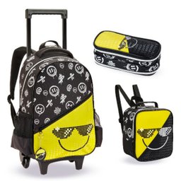 Kit Mochila Rodinha Lancheira Estojo Infantil Menino Smile Denlex - 1