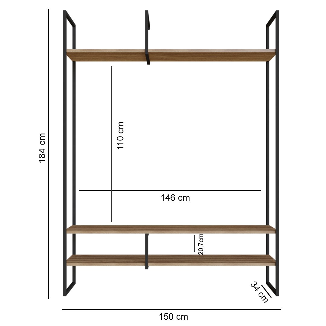 Estante Industrial para Tv Urban de Parede 150x34x184 Cm - 3