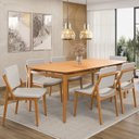 Ver imagem 1 de Conjunto Sala de Jantar Madeira Maciça - Mesa 1,60 Laminada 6 Cadeiras Assento e Encosto Estofado Marrom/Freijó