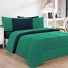 Kit Edredom + Jogo de Lençol 100% Algodão Gran Moratta 7 Peças King Verde Jade-azul Marinho - 1