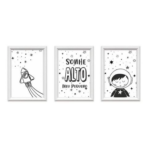 Kit 3 Quadros Decorativos Pequeno Astronauta 34x24cm MDF