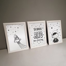 Quadro Infantil Quarto Astronauta Três Quadros 24 X 44 - 2