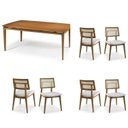 Ver imagem 2 de Conjunto Sala de Jantar Madeira Maciça - Mesa 1,60 Laminada 6 Cadeiras Estofadas Encosto Tela Marrom/Freijó