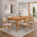 Ver imagem 1 de Conjunto Sala de Jantar Madeira Maciça - Mesa 1,60 Laminada 6 Cadeiras Estofadas Encosto Tela
