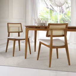 Conjunto Sala de Jantar Madeira Maciça - Mesa 1,80 Laminada 6 Cadeiras Estofadas Encosto Tela - 17