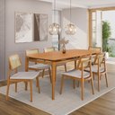 Ver imagem 1 de Conjunto Sala de Jantar Madeira Maciça - Mesa 1,80 Laminada 6 Cadeiras Estofadas Encosto Tela Marrom/Freijó