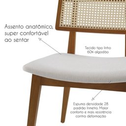 Conjunto Sala de Jantar Madeira Maciça - Mesa 1,80 Laminada 6 Cadeiras Estofadas Encosto Tela - 18